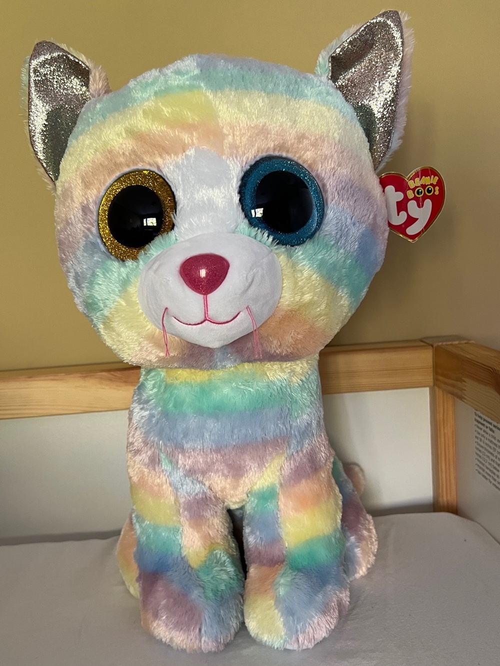 Ty Beanie Boos Heather The Pastel Cat 17" Large Plush Stuffed Animal NWT glitter
